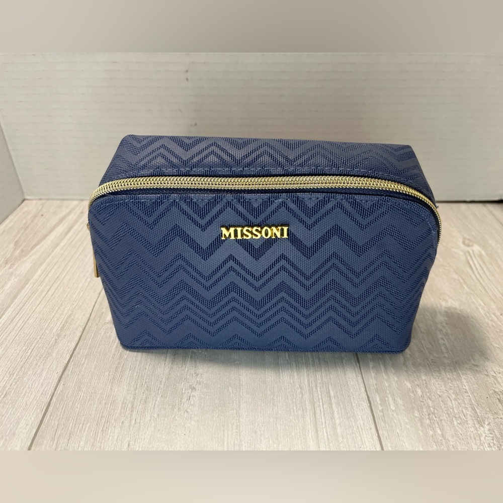 Missoni Navy Chevron Toiletry Pouch with Gold Zipper